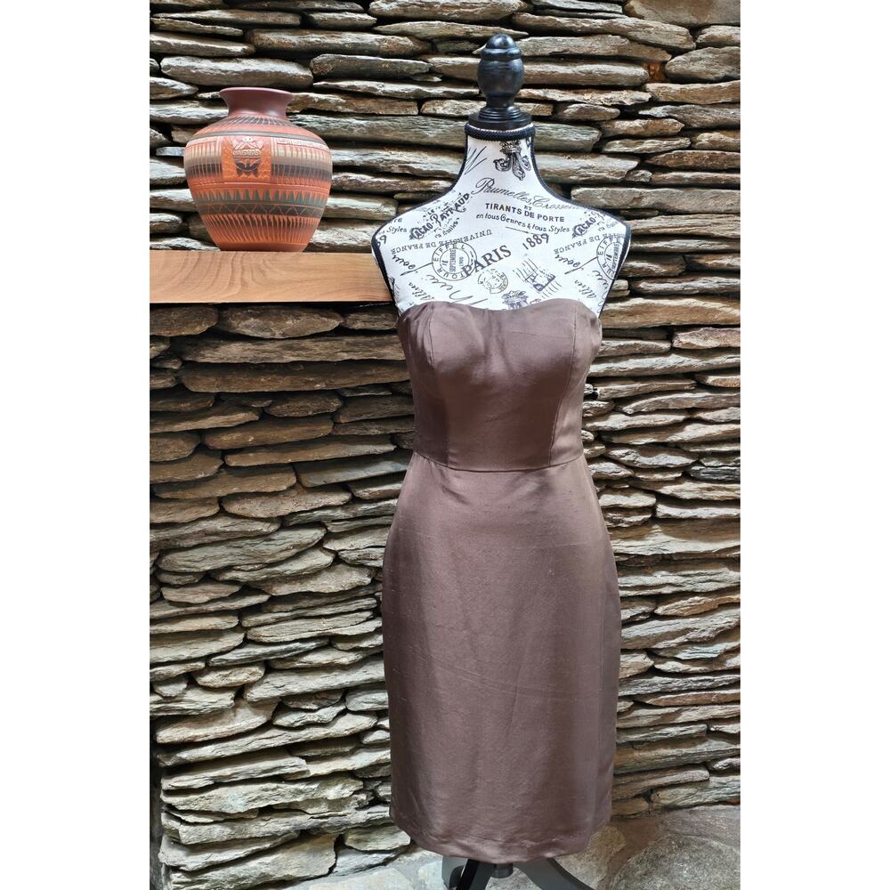 Strapless Brown Satin-Look Mini Dress